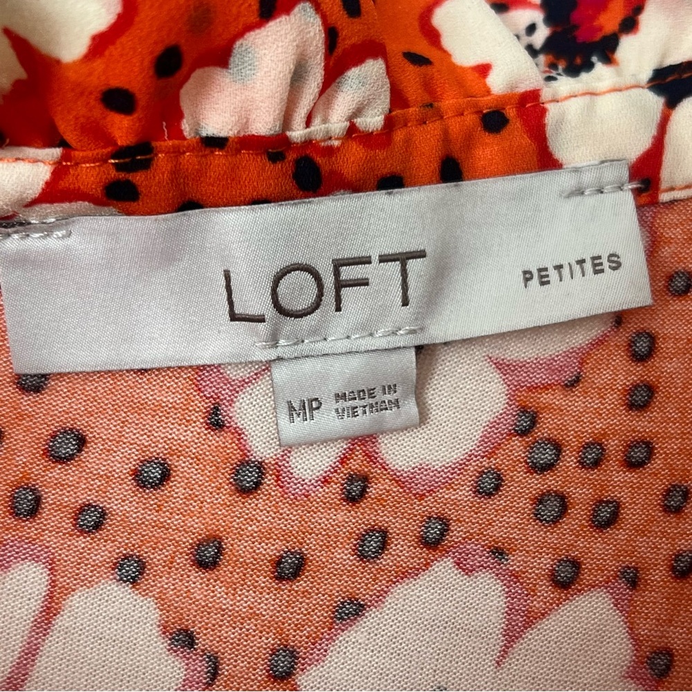 LOFT Floral Ruffle Blouse - Orange and White / Size Medium Petite - Picture 9 of 12